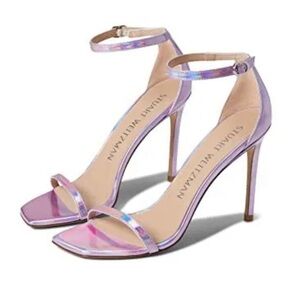 NWOB Stuart Weitzman Nudistcurve Iridescent Pink Ankle Strap Heeled Sandals